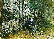 Carl Larsson ung man i park painting